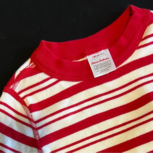 Boy Girl Hanna Andersson Red White Stripe Long John Pajamas 100 4 Valentine Day - Picture 2 of 4